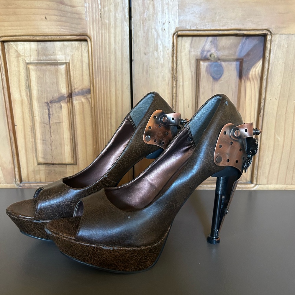 HADES Steampunk Antique Bronze Platform Heels